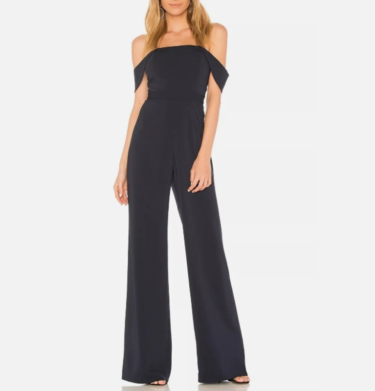 Jay Godfrey Brin Jumpsuit Off The Shoulder Wide Leg Midnight Navy Womens Size 8